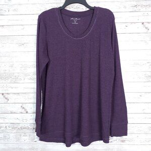 Eddie Bauer Womens Thermal Waffle Knit Top XXL Long Sleeve Plum 715